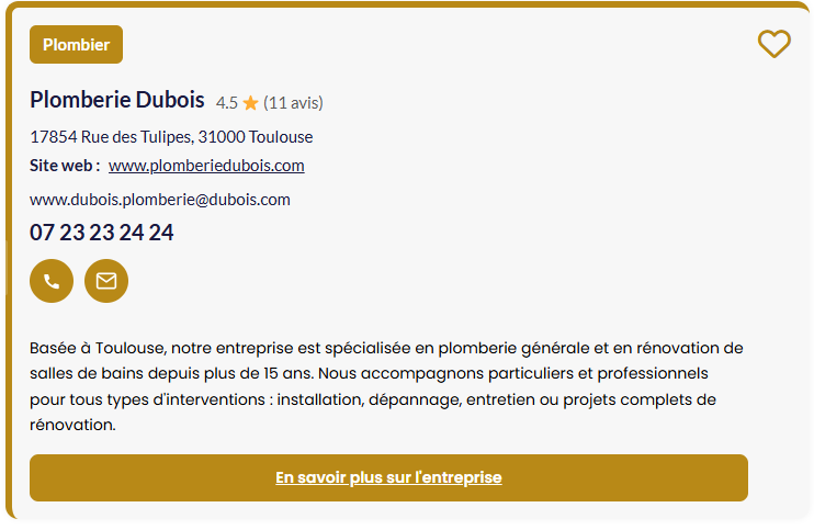 Fiche artisan "avec bouton en savoir plus" pour tablette